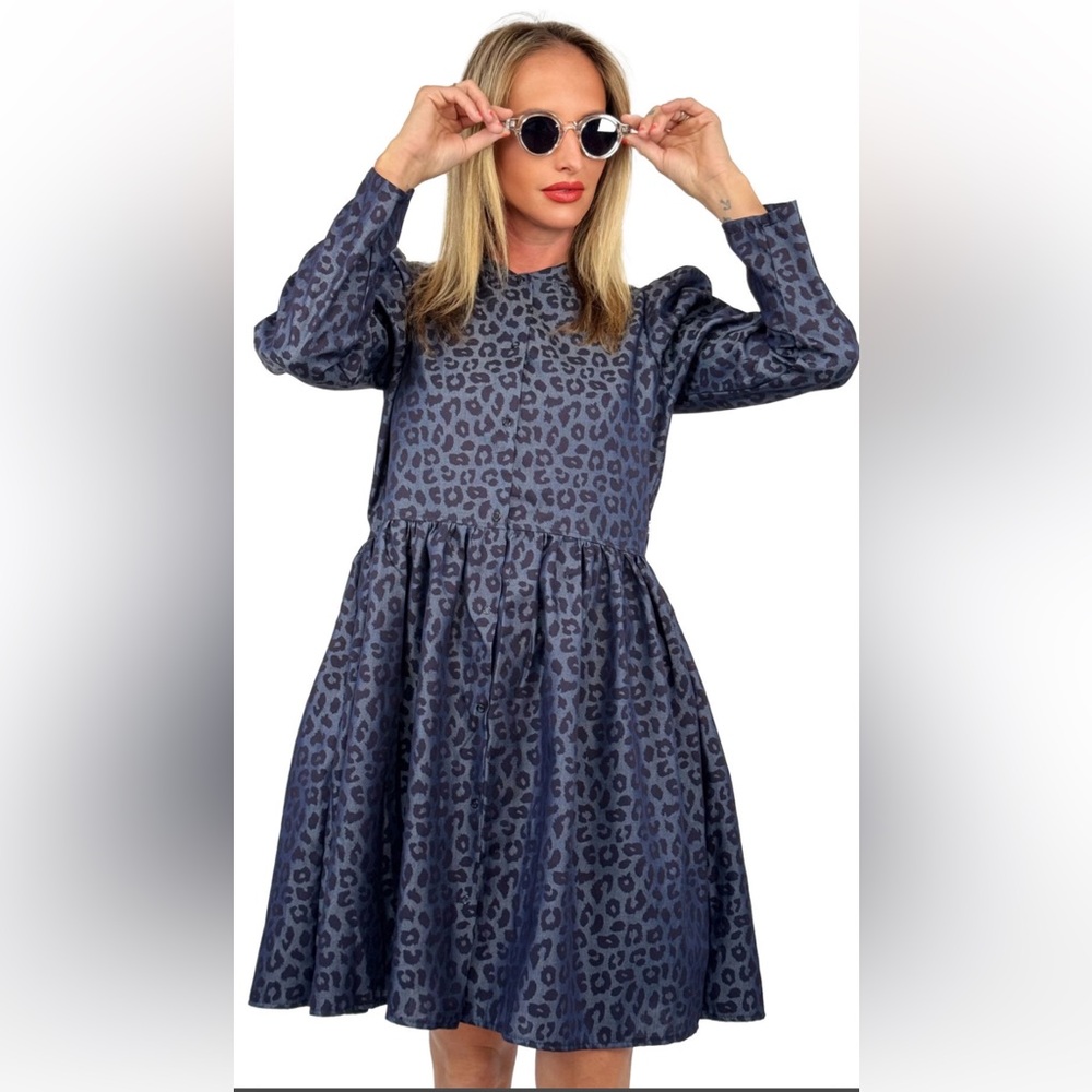 Umgee Blue Leopard Print Dress *EXCELLENT USED CONDITION*
